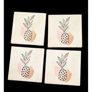 Line Art Vase Square Ceramic Tile Coasters Cork Backed Boho Decor  set of 4
